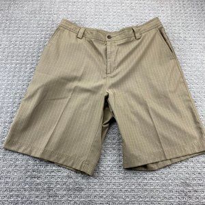 Adidas CLIMALITE Shorts Men 38 Brown Checkered Chino Short Pants Polyester Sport